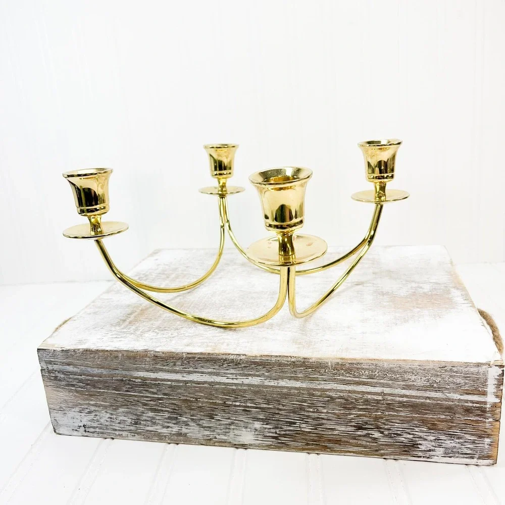 Vintage Brass 4-Arm Candle Holder - Wall Candelabra Home Decor‎